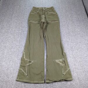 Hot Topic Jeans Womens 3 Green Flare Star Patch Casual Hippie